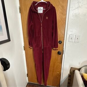 ONEPIECE Original Velour Jumpsuit Red Velvet Full Zip Adult Long Sleeve